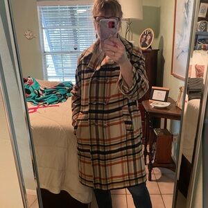 Classic Plaid Cashmere Double-Breasted Women's Pea Coat